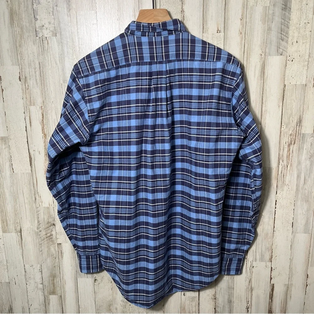 Vintage Polo Ralph Lauren Plaid Blue‎ Button Down Long Sleeve Shirt Mens Medium